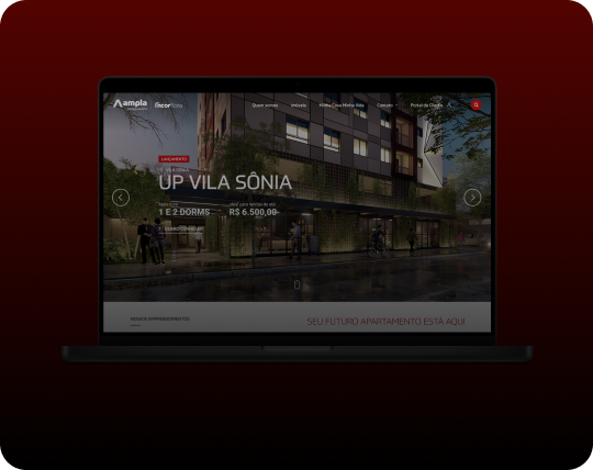 Ampla Incorporadora: gestão evolutiva do site e desenvolvimento de campanhas de lançamento.
